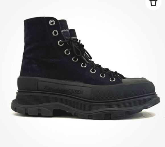 Alexander McQueen Canvas High Top Boots Black Lug Sole Sneakers EU 43.5 Designer
